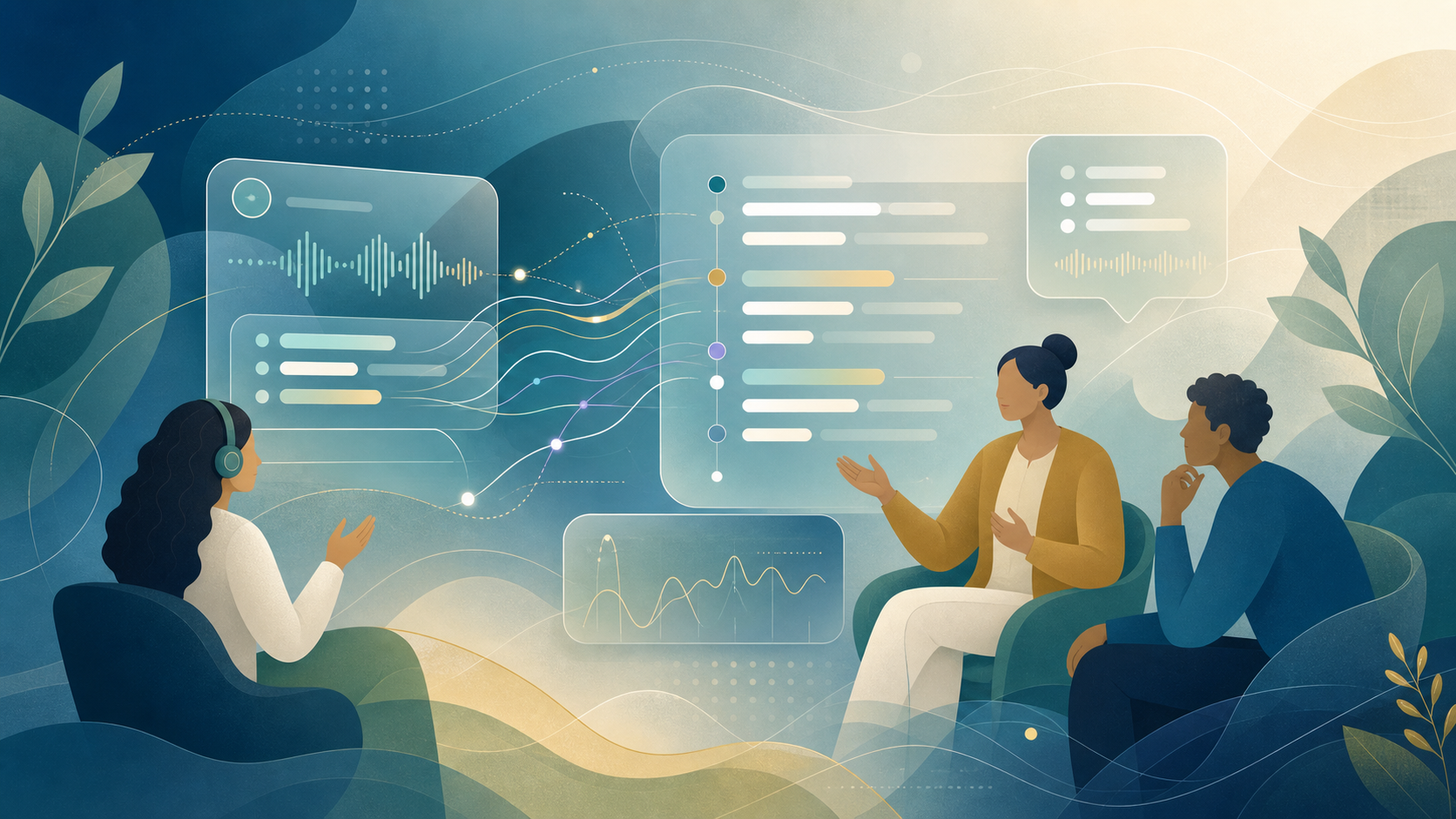 Abstract communication access and transcription interface illustration